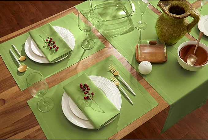 Solino Home Cotton Linen Table Runner 72 Inches Long - Dru Apple Green Table Runner 14 x 72 Inch for Dining, Summer - Handcrafted and Machine Washable