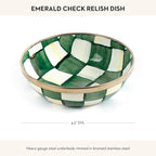 MACKENZIE-CHILDS Enamel Relish Dish, Small Serving Bowl for Entertaining, Green-and-White Emerald Check