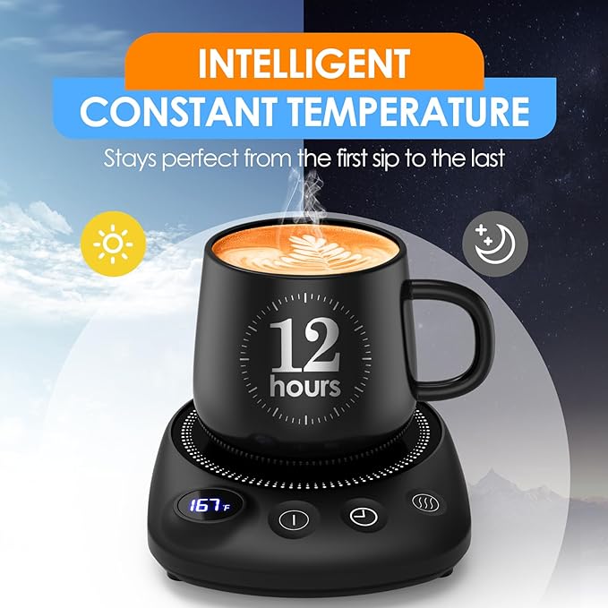 Coffee Mug Warmer - Fastest Heating & Highest Temperature, Coffee Cup Warmer for Desk Auto Shut Off, 4 Temp Settings & 1-12H Timer, Smart Electric Beverage Warmer for Coffee, Tea (Black)