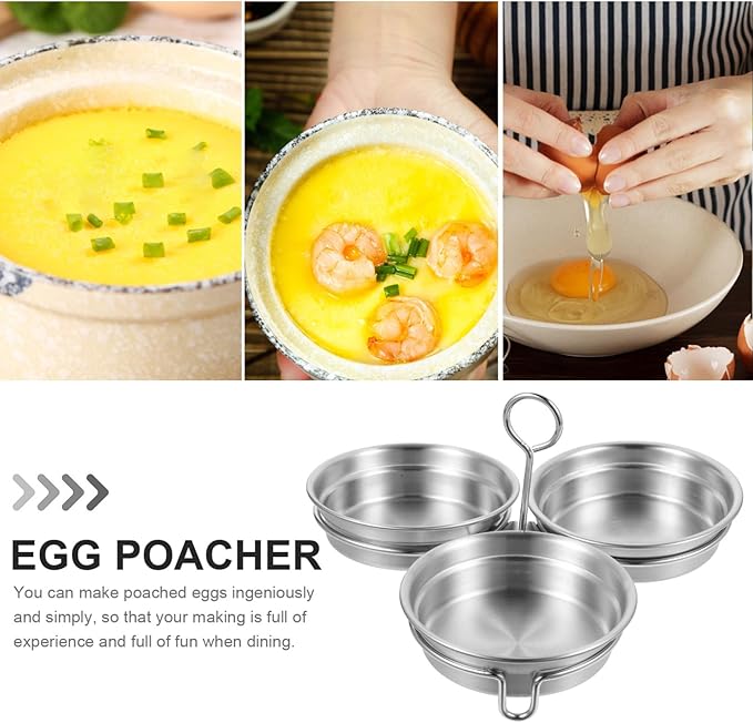 Cabilock 2Pcs Stainless Steel Egg Poacher with Oil Brush Egg Mold Ring for Steaming and Boiling Kitchen Cooking Tool for Indoor Breakfast and Camping