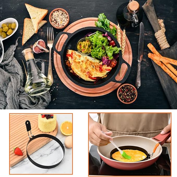 8" Omelette Ring for Griddle,2 Packs Non-stick Stainless Steel Omelette Ring Pancake Mold Griddle Omelet Mold with Silicone Handle for Sandwich Muffins