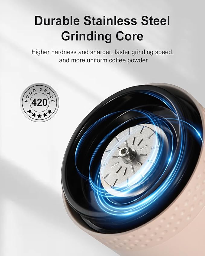 Portable Cordless Stainless Steel Burr Coffee Grinder, Electric Bur Espresso Grinder with 38 External Adjustable Grind Settings, Battery Display Panel, Rechargeable Small Coffee Bean Mill For Travel