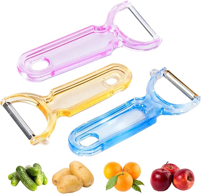 Trez Treamer 3-Pack Vegetable Peelers for Kitchen,Safe Veggie Peeler Set for Potato Apple Carrot Fruit Zucchini Cucumber Peeler Sharp Potatoes Peelers Bulk with Non-Slip Handle (3, Pink/Blue/Yellow)