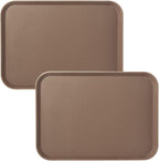 CURTA 2-Pack Restaurant Grade Non-Slip Tray, NSF, 22 Inch x 16 Inch, Plastic Rubber Lined Rectangular Serving Tray, Brown