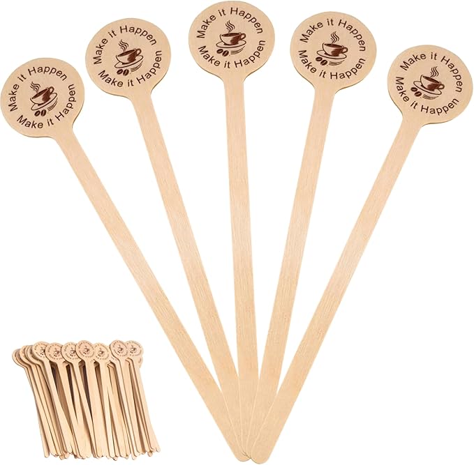 Coffee Stir Sticks 100-Pack (5.9”) – Premium Eco-Friendly, Compostable & Disposable Wooden Stirrers with Round Ends for Hot & Iced Coffee, Tea, Bars, Cafés & Offices