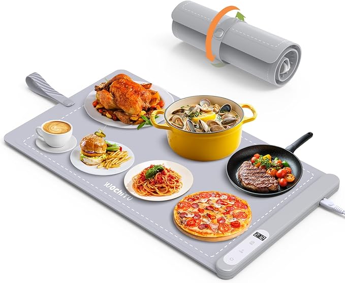 Food Warming Mat WochiTV Electric Warming Tray with 6 Level Temperature Control and 6 Hours Timer Extra Large Food Warmer Perfect for Parties Gatherings Buffet (Gray)