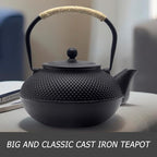 Big Cast Iron Teapot, Japanese Tetsubin Tea Kettle for Stovetop Safe, Cast Iron Teapot with Tea Strainer for Loose Tea and a Fully Enameled Interior (1500ml/50.7oz)