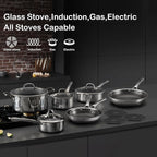 Pots and Pans Set Non Stick, 14 Pcs Hybrid Stainless Steel Cookware Sets, Non Stick Frying Pans, Saucepans, Saute Pan & Stock Pot, PFOA Free Kitchen Skillet,Induction Compatible