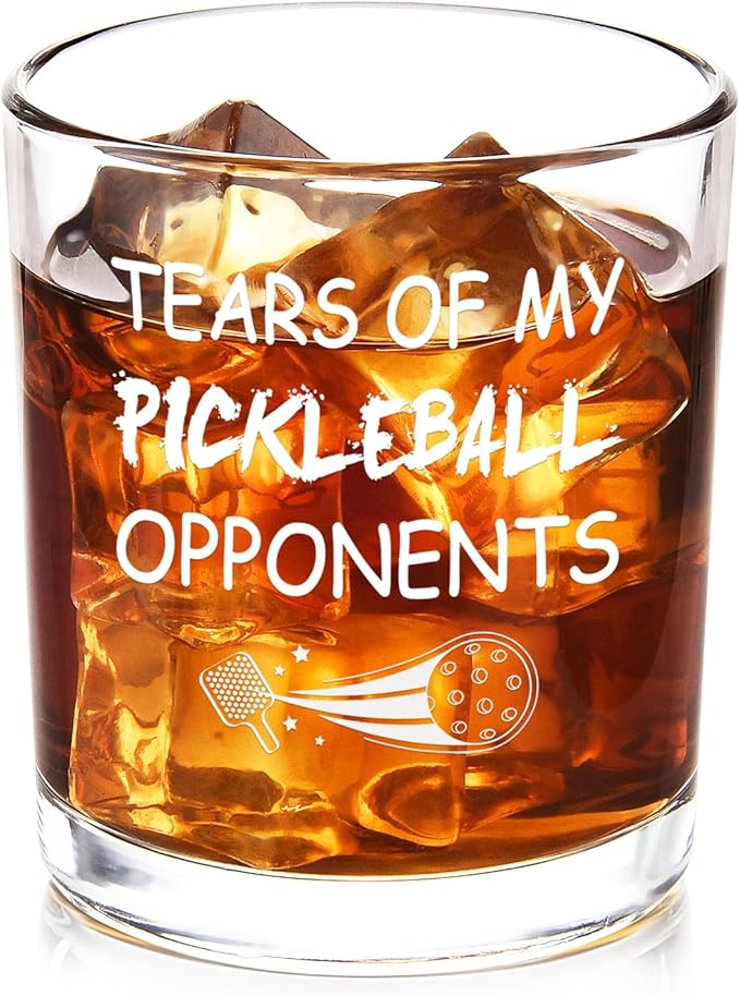 Futtumy Tears of My Pickleball Opponents Whiskey Glass, Funny Pickleball Gifts for Men Friend Pickleball Lovers Coworker, Pickleball Lover Gifts for Birthday Christmas, 10oz Pickleball Rock Glass