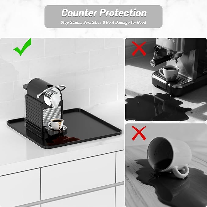 Silicone Coffee Mat,16"×16" Waterproof Heat Resistant Bar Mat for Espresso Machine Station Accessories,Non Slip Dish Drying Mat for Kitchen Counter,Home Decor Essentials,Black