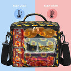 FlowFly Insulated Reusable Lunch Bag Adult Large Lunch Box for Women and Men with Adjustable Shoulder Strap,Front Zipper Pocket and Dual Large Mesh Side Pockets,Sunflower