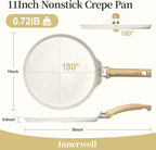 Nonstick Crepe Pan, Granite Coating Flat Skillet Dosa Tawa Tortilla Pan, 10 inch White Pancake Griddle Roti Pan With Stay-Cool Handle, Induction Compatible, PFOA Free
