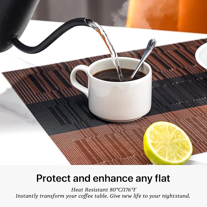 LEXMORE Placemats Set of 8 Vinyl/Plastic Woven Place Mats for Kitchen Table Indoor/Outdoor Washable Placemat Wipeable Dining Table Mats(Ombre Brown Black)