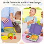 Stainless Steel Bento Box Kids, Leak Proof Metal Bento Lunch Box,3 Compartments 304 Stainless Steel Bento Lunch Containers for School and Office,Dishwasher Safe, BPA-Free(Purple)