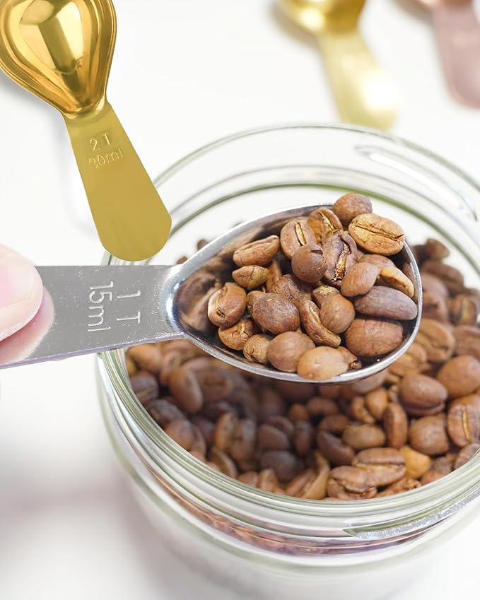 Coffee Scoop 30ml 2PCS, 2 Tablespoon Measuring Spoons, Ergonomics Design Coffee Scooper Stainless Steel Manufacture，Coffee Scoop for Ground Coffee Protein Powder Sugar Cereal (Gold, 2 tbsp-30ml)