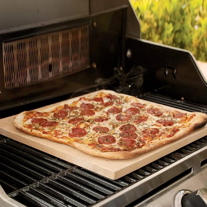 Pizza Stone Heavy Duty Ceramic Baking Stone for use in Oven & Gril - Thermal Shock Resistant, Ideal for Baking Pizza, Bread, Cookies, Rectangular Cooking Stone 15x12 Inch. (Bonus Free Scraper)