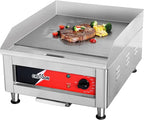 CROSSON 16"*16" Commercial Electric Countertop Griddle,Flat Top Griddles with Non-Stick 2/5" Thick Iron Cooking Plate for Restaurant and home use-120V/1750W,Spatula Included