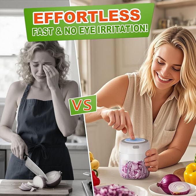 Electric Vegetable Chopper, Rechargable USB Blender to Vegetable Portable Food Processor Onion Mincer, Cordless Meat Grinder for Vegetable, Compact Food Processor for Ginger Chili Fruit Meat Salad