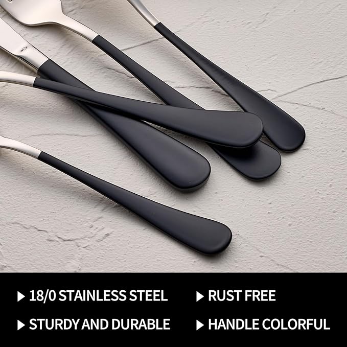 20-Pieces Black Silverware Sets for 4,Black Handle Stainless Steel Cutlery Set, Include Forks Spoons and Knives Set, Dishwasher Safe Utensil Sets for Home Restaurant