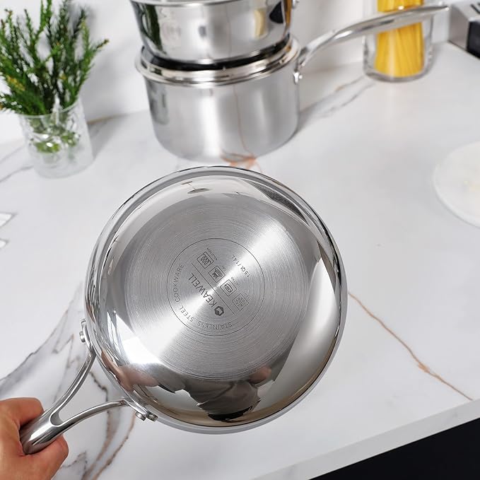 KEAWELL K3 Premium 1.5-Quart Tri-Ply Stainless Steel Saucepan with Lid, Induction & Oven Safe up to 600°F, Even Heating, Professional Cookware for All Stovetops (1.5-Qt)