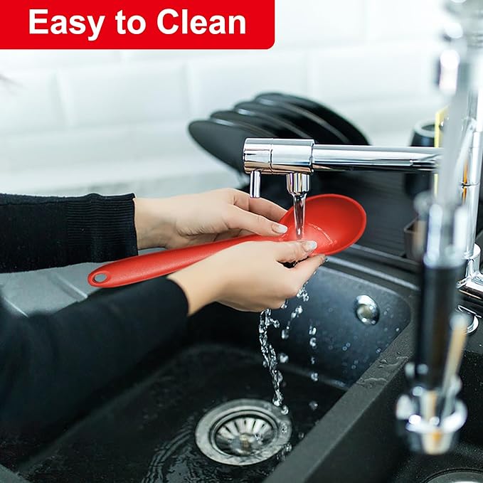 E-far Silicone Cooking Spoon Set of 2, Heat Resistant Kitchen Spoons Utensils Nonstick Mixing Spoon for Baking Stirring Serving, Non-Toxic & Dishwasher Safe (Red)