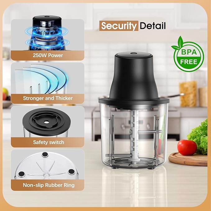 Chicken Shredder, Electric Food Chopper with Meat Grinder & Chicken Breast Shredder Tool with 250W Copper Motor, 1.5L Bowl & Bi-Level Blades Anti-Slip Base for Meat/Fruits/Vegetable/Pet Food