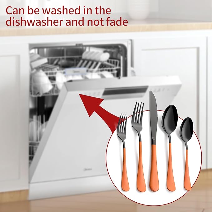 20-Piece Pink and Black Stainless Steel Silverware Set - Dinner Knives, Forks, Spoons - Dishwasher Safe