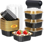 120pack 5oz Mini Cake Pans with Lids,LNYZQUS Disposable Ramekins Muffin Tins Cupcake Baking Cups,Small Aluminum Foil Brownie Baking Pan Containers Mini Cheesecake Holders-Black