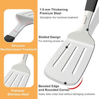 Stainless Steel Spatula Set, 2 Pcs Slotted Spatulas for Kitchen Use, Metal Turner with Silicone Handle for Cast Iron Skillet, Grilling, Cooking Utensils for Flipping Steak, Burgers, Pancake