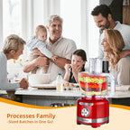 Homtone 16 Cup Food Processor, 6 Preset Modes& Stepless Speed Control for Dough Kneading, Meat Chopping, Slicing, Shredding, French Fries Potato Cuting, Cheese Grating& Whipping Cream, 650W, Red