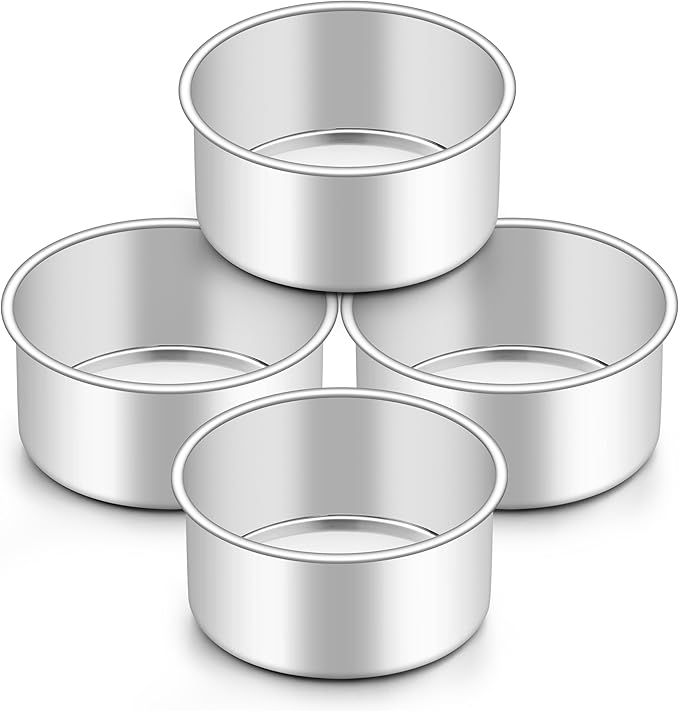 Onader 4 Inch Mini Cake Pan Set of 4, Stainless Steel Round Baking Smash Cake Pan Tin for Birthday Wedding, Small Size & 2 Inch Deep