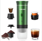 Portable Espresso Maker – Self-Heating USB-C Rechargeable Travel Coffee Maker for Car, Camping, Office, portable coffee maker - portable coffee machine With Ground Coffee & NS Capsule (Green)