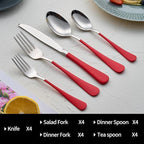 20-Pieces Red Silverware Sets for 4,Red Handle Stainless Steel Cutlery Set, Include Forks Spoons and Knives Set, Dishwasher Safe Utensil Sets for Home Restaurant