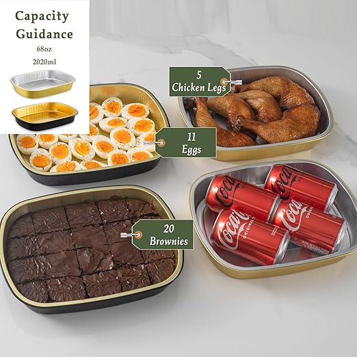 Oval Aluminum Foil Pans with Snap-On Lids (5 Pack) | 2X Thicker Heavy Duty Reusable Container 68oz for Take-Out (Black)