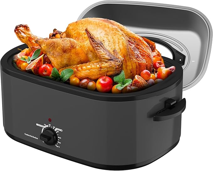 SUNVIVIPRO Roaster Oven 28 Quart, Electric Turkey Roaster with Self-Basting Lid, Removable Pan & Rack, Variable Temp Control, Stainless Steel, Grey