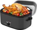 SUNVIVIPRO Roaster Oven 28 Quart, Electric Turkey Roaster with Self-Basting Lid, Removable Pan & Rack, Variable Temp Control, Stainless Steel, Grey