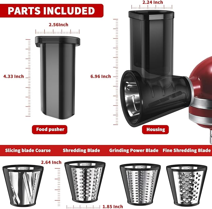 Slicer Shredder Attachments for KitchenAid Stand Mixer Cheese Grater Vegetable Chopper Salad Shooter Grater Food Slicer Accessories for KitchenAid with 4 Blades