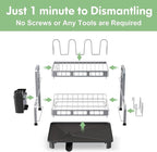 BOOSINY 2 Tier Stainless Steel Dish Drying Rack for Kitchen Counter, Large Dish Dryer Rack for Saving Space, Dish Drainers with Cup Holder & Utensil Holders, Silver