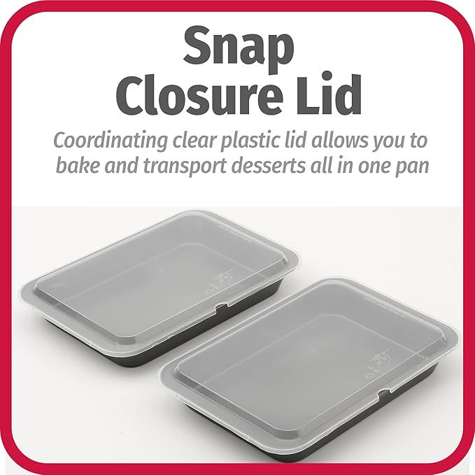 GoodCook Set of 2 Nonstick Steel 13" x 9" Cake Baking Pans with Covers, Gray