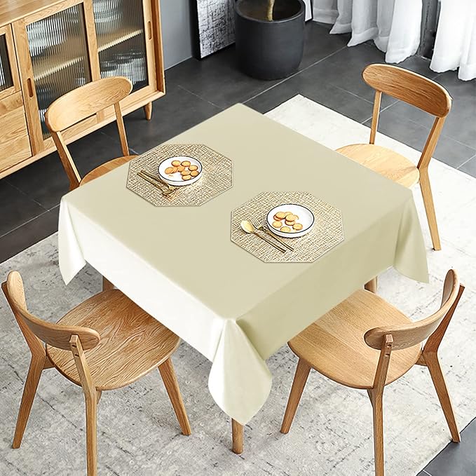 sancua 2 Pack Beige Tablecloth 54 x 54 Inch, Stain and Wrinkle Resistant Square Table Cloth - Washable Polyester Table Cover for Dining Tables, Buffet Parties and Camping