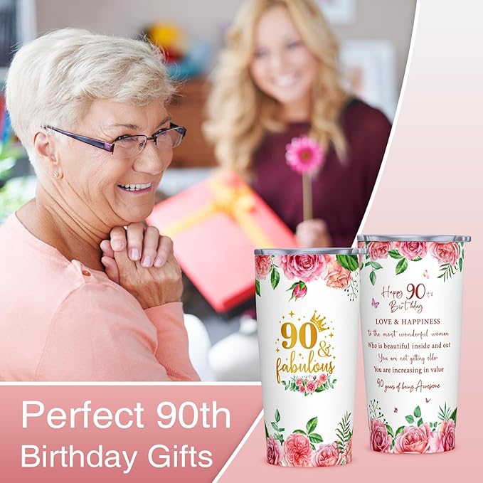 90th Birthday Gifts for Women, Gifts for 90 Year Old Woman, 90th Birthday Ideas, 90 Year Old Bday Gift for Women, 1935 Bday Gift for Woman 20oz Tumbler