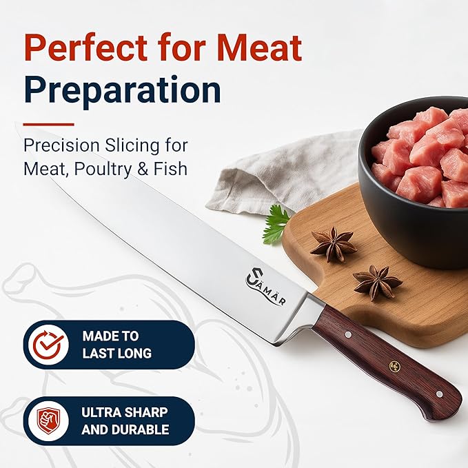 Chef Knife 8 Inch – Professional Stainless Steel Chef’s Knife with African Wood Wenge Handle & Mosaic Pin – Cuchillo de Cocina Profesional – Sharp Kitchen tool for Meat & Vegetables