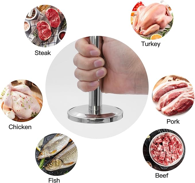 Meat Pounder Tenderizer，Meat Pounder Flattener，304 Stainless Steel Thickened Weighted Meat Hammer，Meat Mallet for Flattening Steak Beef Chicken, Kitchen Meat Tenderizer Tool (Dishwasher Safe)