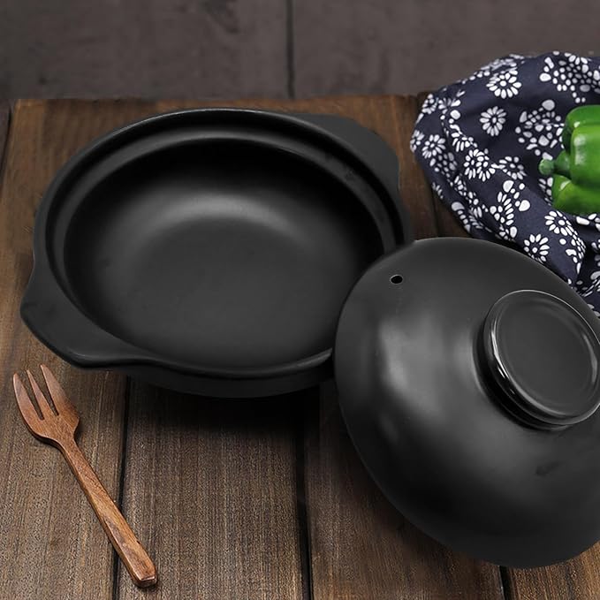 Ceramic Cooking Pot Clay Pots for Cooking with Lid Heat-resistant 20 oz Kitchen Clay Cooking Pot Cookware Casserole for Cooking Meat Soup Rice