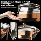 Chafing Dishes for Buffet 4Pack, 5QT Round Stainless Steel Chafing Dish Buffet Set with Safe Roll-Edge, Chafers and Buffet Warmers Sets for Catering, Weddings, Parties, Holiday Celebration (Rose Gold)