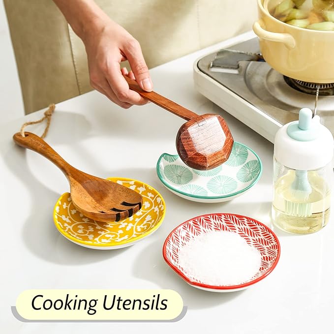 KitchenTour Ceramic Spoon Rest, 4.7 inch Coffee Spoon Holder for Kitchen Counter, Spoon Rest for Stove Top, Cooking Utensil Rest Holder for Ladle, Spatula, Set of 4