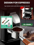 Huanyu Burr Coffee Grinder- Stainless Steel Flat Burr, 19 Precise Grind Settings, 35oz Capacity and Dual Dosing for Espresso, Hand Punch, French Press Black