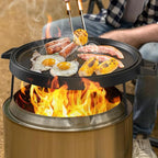 Onlyfire Griddle for Solo Stove Ranger, 14 Inch Double Sided Reversible Cast Iron Campfire Grill Pan with Detachable Legs for Solo Stove 15 Inch Fire Pit, Raised Top Cookware for Ranger Fire Pit