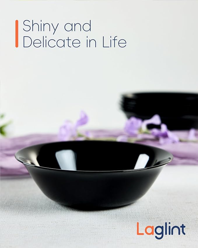 25OZ Cereal Soup Bowl Set of 4, Opal Glass 7.5 inch Black Bowls for Ramen, Noodle, Salad, Fruit, Dishwasher and Microwave Safe