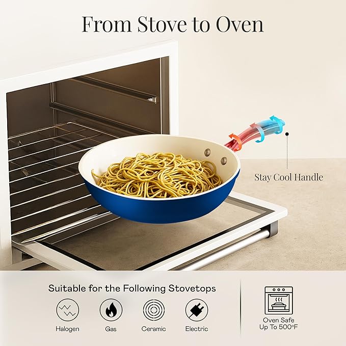 Gotham Steel 15 Pc Ceramic Cookware Set Nonstick, Ceramic Pots and Pans Set Non Stick with Steamer & Cooking Utensils, Non Toxic PFOA PFOS Free, Premium Stay Cool Handles, Oven & Dishwasher Safe